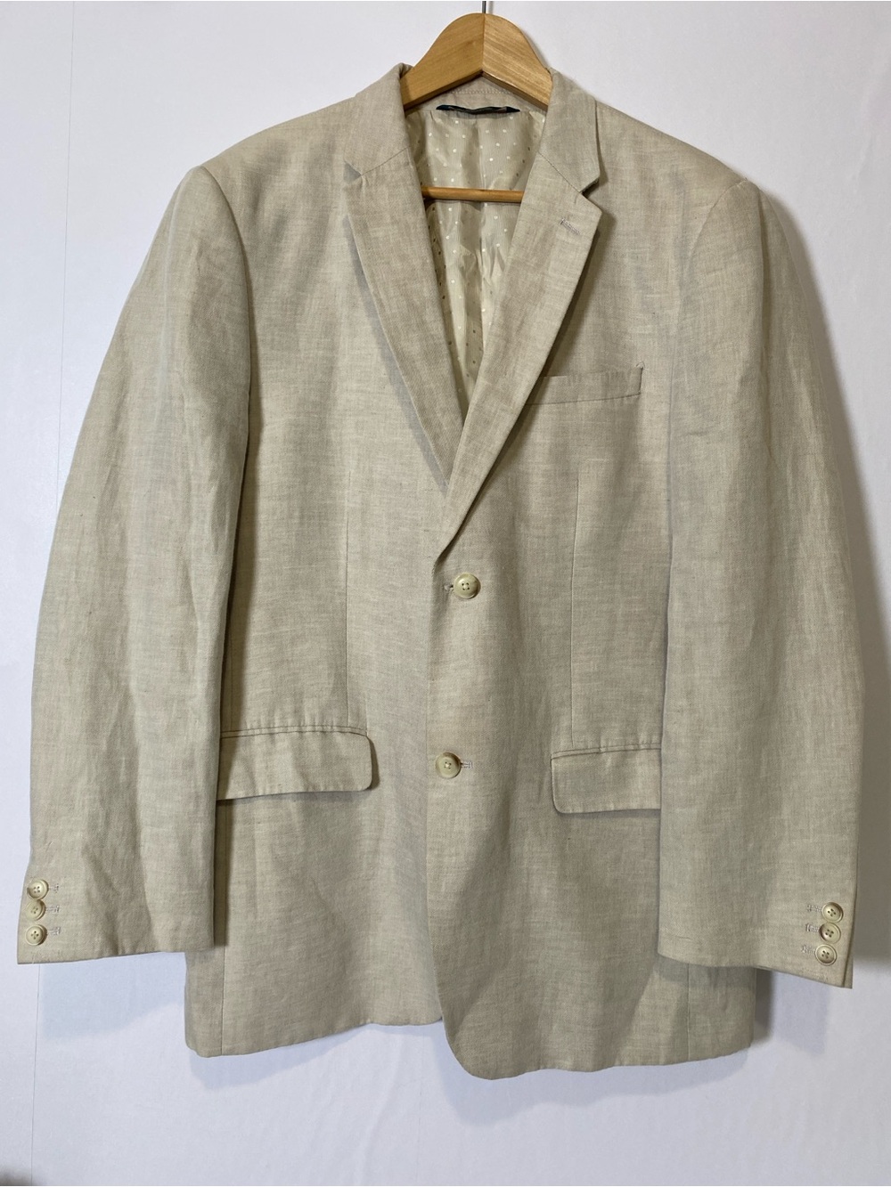 Perry Ellis Men's Blazer Coat Linen Cotton Blend Beige 44R Office Business Casua